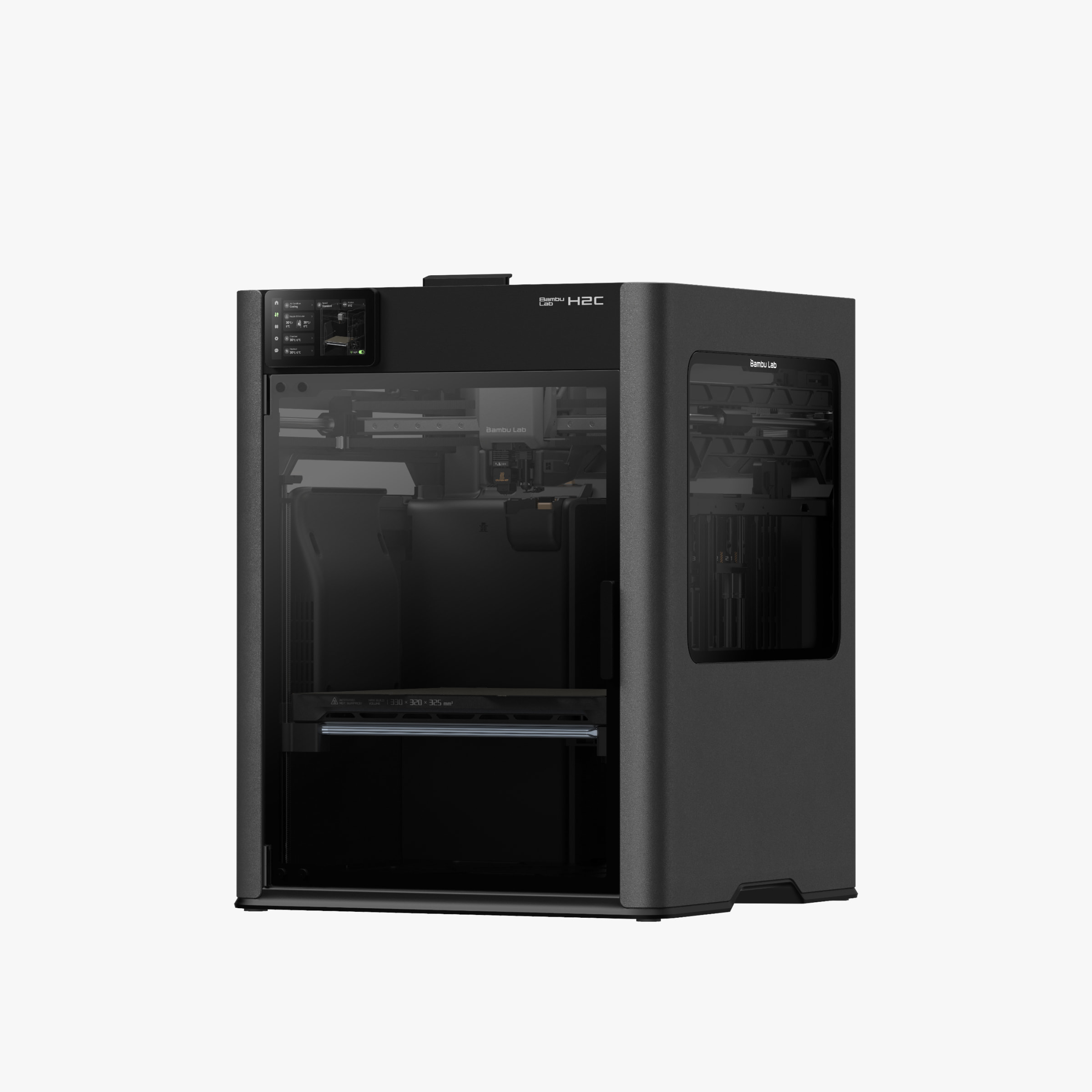 Official Bambu Lab H2C product image showing the enclosed printer from the front at an angle