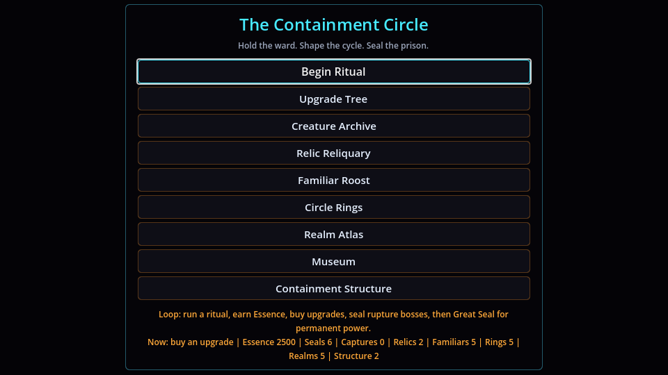 The Containment Circle main menu